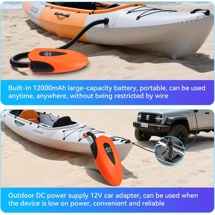 Електричний надувний насос SUP з акумулятором 12000mAh, 20 PSI - SUP, човни, каякі, кайтсерфінг