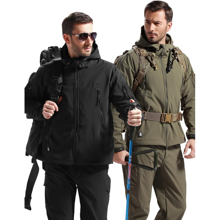 Чоловіча зимова тактична куртка FREE SOLDIER Military Softshell: водонепроникна вітрозахисна куртка з флісовою підкладкою та капюшоном для полювання та outdoor, р. L, темно-чорна