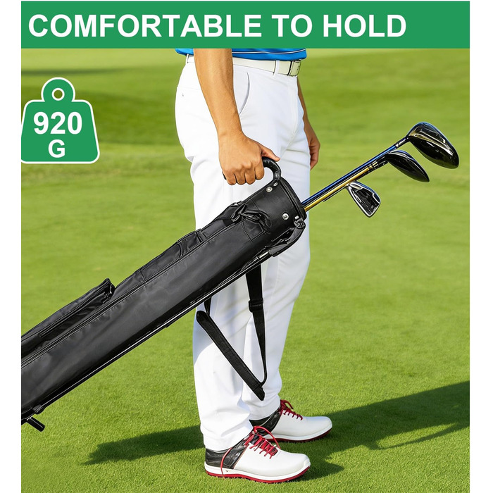 Сумка для гольфу на штативі, чорна. З регульованими ременями, двома кишенями. Легка, для чоловіків та жінок, для тренувань, коротких полів та курсів.