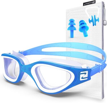 ZABERT W1 Плавальні окуляри для дорослих, антифог, UV-захист, водонепроникні, унісекс, сині-білі, прозорі лінзи