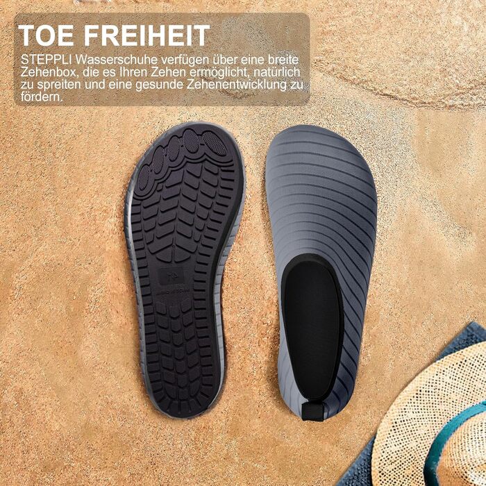 Водні шкарпетки для плавання та відпочинку на пляжі - чоловічі та жіночі (40 EU, смужки сірого кольору)