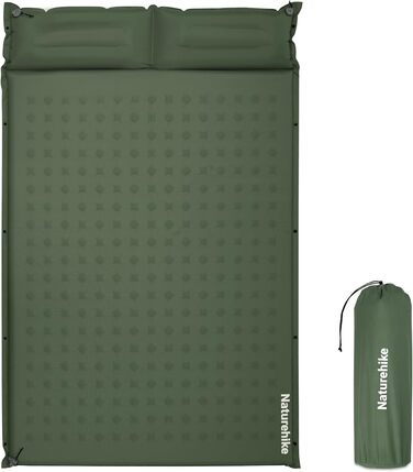 Надувний килимок для кемпінгу Naturehike з подушкою, 2-місний, 6 см, самонадувний, зелений