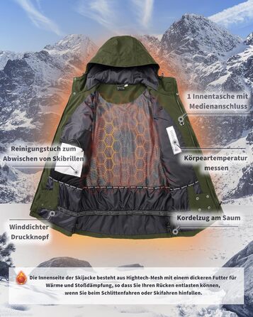 Чоловіча лижна куртка 33,000ft: Водонепроникна, вітронепроникна, тепла, функціональна куртка для сноуборду та лижного відпочинку (армійний зелений, L)