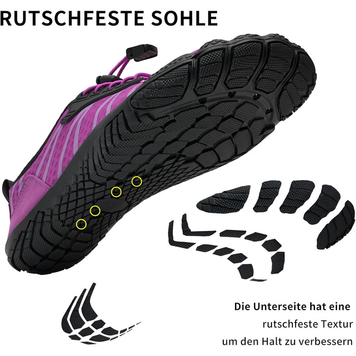 Водні шкарпетки WateLves: чоловічі та жіночі, для плавання, трейлраннінгу та фітнесу, швидко сохнуть, з неслизькою підошвою, широка носова частина, білі, помаранчеві (фіолетові, 39 EU)