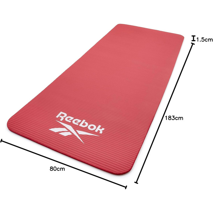 Reebok килимок для фітнесу 15 мм, нековзний, натуральна гума, червоний — гімнастичний мат для тренувань, фрілектики та домашнього спорту