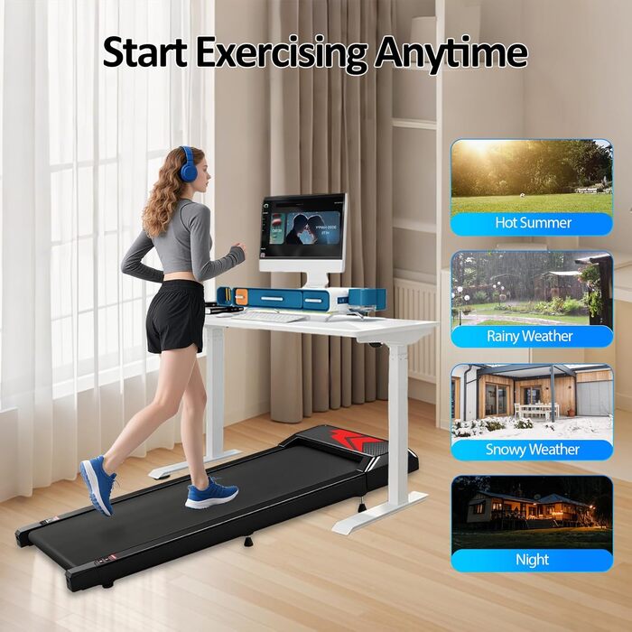 Біговий доріжка Romon для дому, Walking Pad з нахилом, компактний, подвійна амортизація до 120 кг, 2-6 км/год з LED-дисплеєм та Bluetooth APP, портативний, без монтажу, фітнес-обладнання для дому та офісу