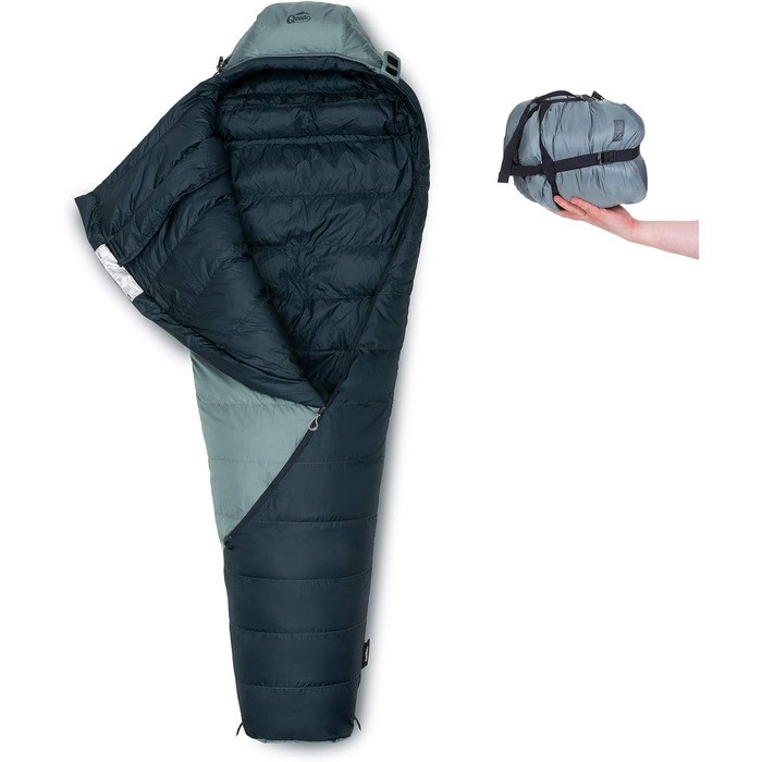 Сплячий мішок Qeedo Fluffy 0 Daunen - 4 сезони, комфортна температура 0°C, RDS-сертифікат (Сірий, M)
