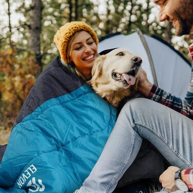 Спальний мішок Elevon для дорослих, підлітків та дітей, для холодної та теплої погоди, водонепроникний, легкий, компактний, з компресійним мішком, для 3-4 сезонів, кемпінг, подорожі, 1 особа, зелений (2 особи, темно-синій)