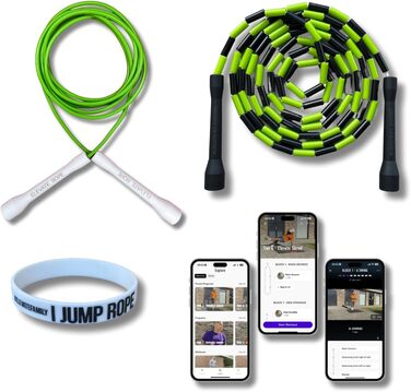 Набір скакалок Elevate Rope: 2 шт. регульовані, з додатком для тренувань. Підходить для дорослих та дітей. Швидкісні та з перлинками. Для занять в приміщенні та на вулиці. Колір: зелений