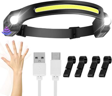 LED налобний ліхтар з перезарядкою, 2 шт. IPX4, 650 люмен, 6 режимів, датчик руху, для дітей та дорослих, підходить для риболовлі, бігу, кемпінгу, походів