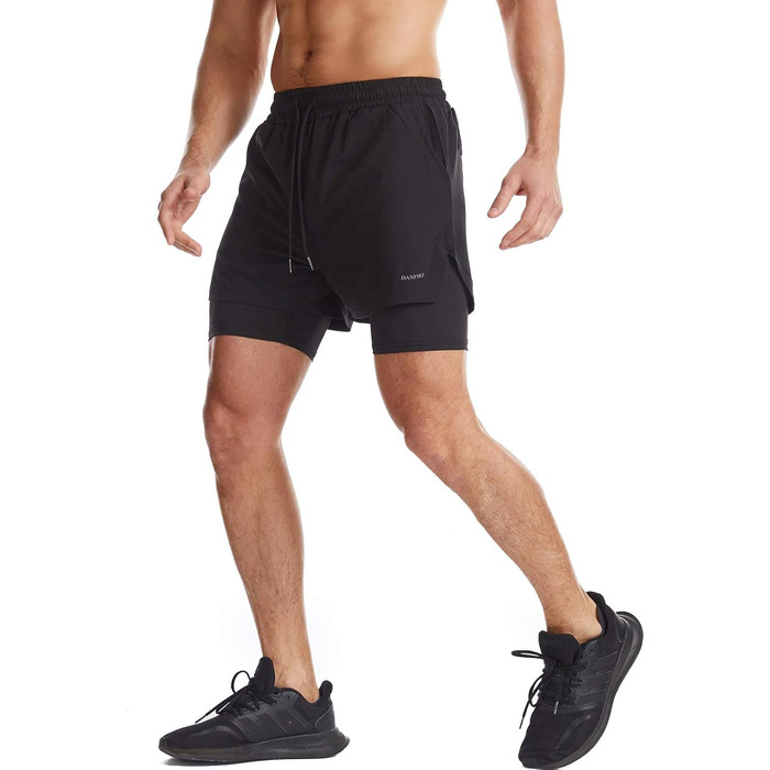 Чоловічі спортивні шорти для бігу 2 в 1, швидковисихаючі, легкі, для тренувань, гімнастики, аутдору, марафону, чорного кольору