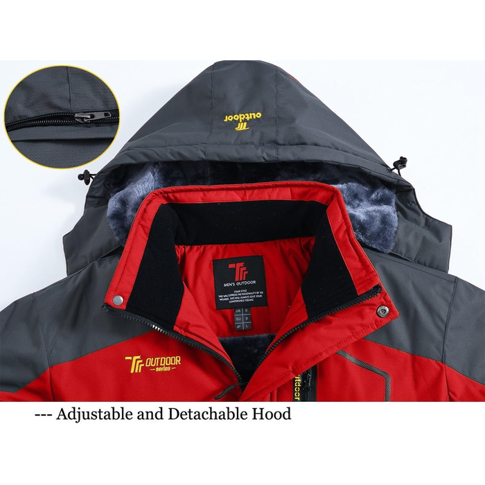 Чоловіча зимова куртка Jacken з флісовою підкладкою, водонепроникна, дихаюча, тепла, вітрозахисна, софтшелл, знімний капюшон, червона, XL