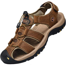 Чоловічі сандалі з натуральної шкіри для пляжу, піших прогулянок та туризму. Легкі, дихаючі сандалі для активного відпочинку та риболовлі. Розмір 43 EU, колір коричневий.