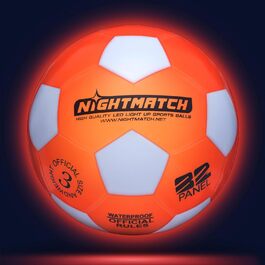 Світлодіодний футбольний м'яч NIGHTMATCH, офіційний розмір 3, для дітей, набір з 2 LED, сенсорний, світиться в темряві, біло-оранжевий
