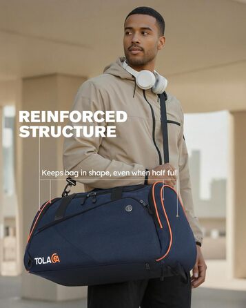 Спортивна сумка Tolaccea 47L з відділенням для взуття та мокрого одягу - рюкзак-дуffel для фітнесу, тренувань, басейну, подорожей (Темно-синій)