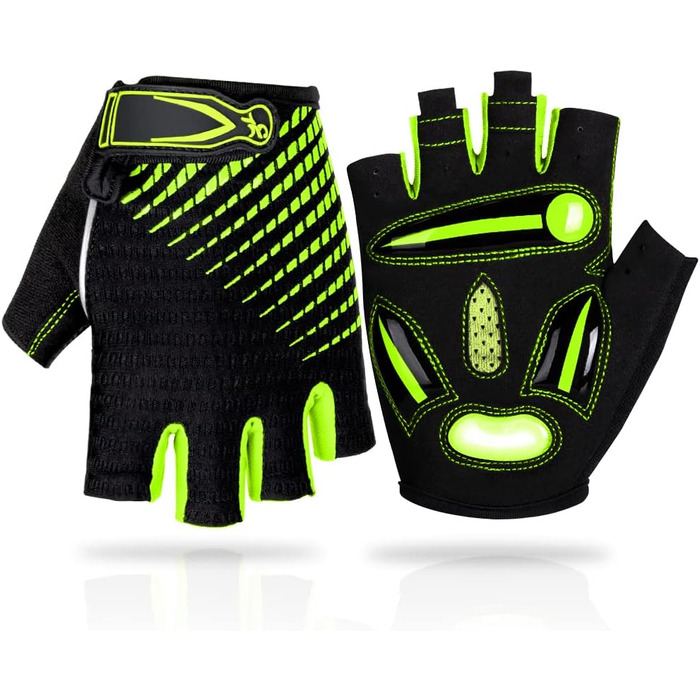 Велосипедні рукавички з відкритими пальцями, дихаючі, з неслизьким покриттям та амортизацією, короткі, літні, MTB, для чоловіків та жінок, розмір M, зелені