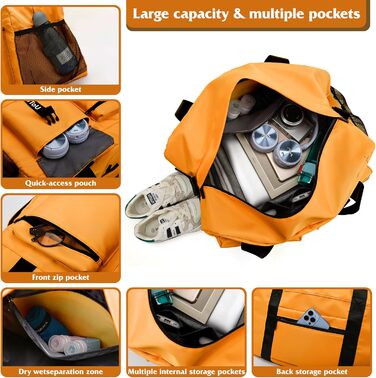 Спортивна сумка для жінок та чоловіків з відділенням для взуття та вологих речей, водонепроникна дорожня сумка Weekender для залу, басейну та сауни (Жовта)