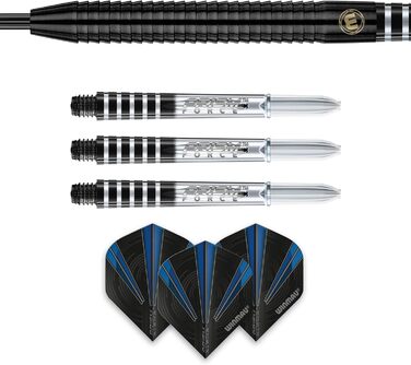 Дротики WINMAU Sabotage Onyx 22-26г, професійні, вольфрамові, з сталевим наконечником, комплект з оперенням та стрижнями