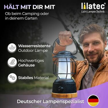 LED кемпінговий ліхтар Abenteuerlicht - вологостійка акумуляторна лампа для кемпінгу з тривалим часом роботи (200 годин), регульована яскравість, 2 колірні температури, 390 люмен, USB-зарядка