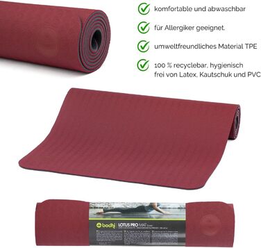 Килимок для йоги Bodhi Lotus Pro | Антиковзкий килимок для фітнесу, гімнастики, пілатесу | Килимок для тренувань, гімнастики та йоги | Гіпоалергенний килимок темно-зеленого/зеленого кольору (темно-червоний/антрацит)