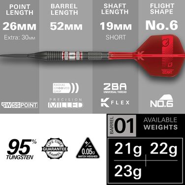 Дротики Target Darts Gabriel Clemens 95K Swiss Point, 95% вольфраму, K-Flex, 21/22/23 г, професійний набір