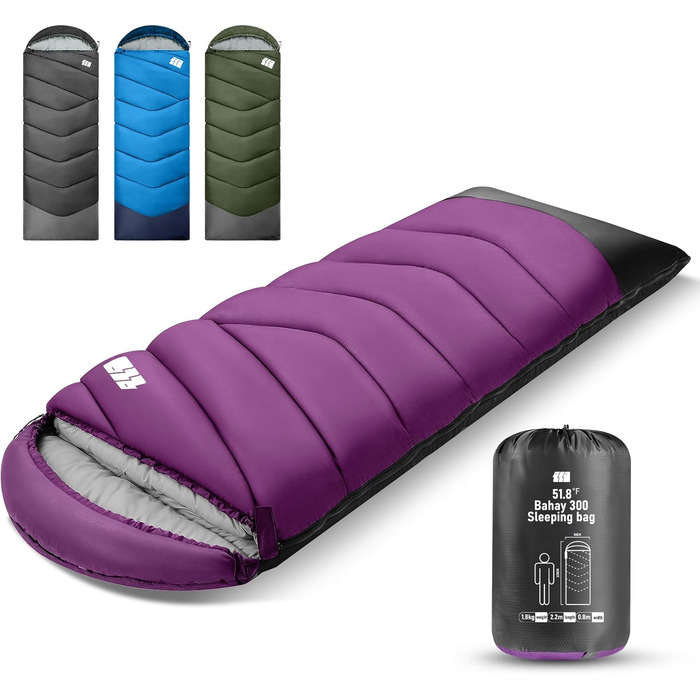 Спальний мішок для дорослих у холодну погоду, водонепроникний, легкий, для великих людей, з компресійним мішком, для кемпінгу, походів, відпочинку на природі та в приміщенні (1,8 кг, фіолетовий)