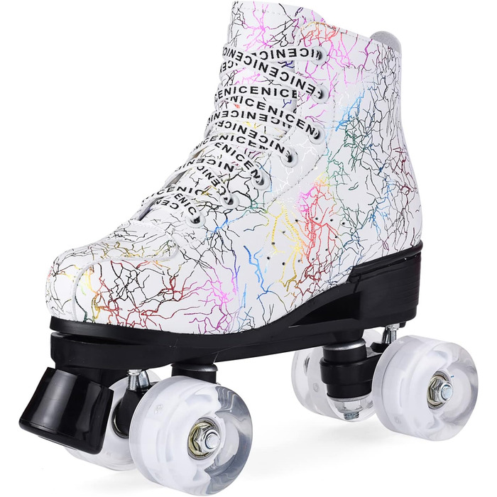 Жіночі класичні ролики для катання, ролики з 4 колесами в дворядний, комфортні ролики для початківців, LED ролики (білий, 36)