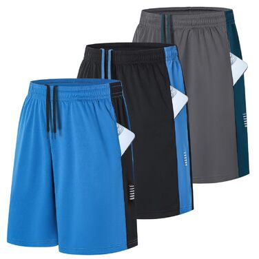 Шорти чоловічі ZENGVEE 3/5 шт. у наборі, спортивні, з світловідбиваючими смугами, швидковисихаючі, дихаючі, для тренувань та виснажливих фізичних навантажень (S, Чорний, Сірий, Синій)