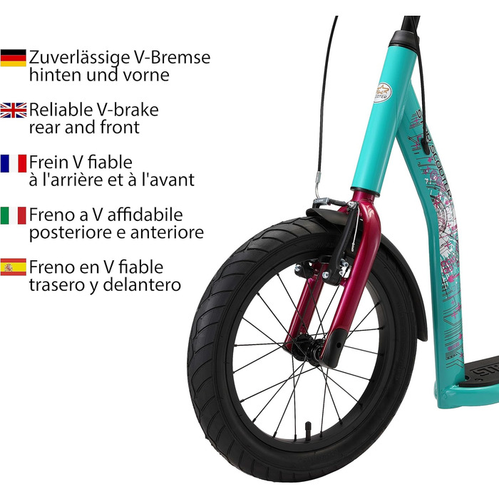 Самокат дитячий STAR SCOOTER City Kick Scooter 16 дюймів, з повітряними колесами, регульована висота, м'ятний колір
