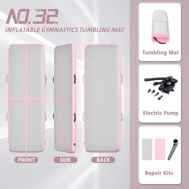 Гімнастичний надувний мат, 3 м, для гімнастики, фітнесу, йоги, бойових мистецтв, пляжу, 10'x3.3'x4' (300x100x10 см), Рожевий