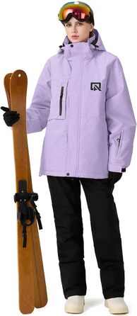 Жіночий сніговий костюм HOUZONIY: комплект куртки та штанів для катання на лижах та сноуборді, водонепроникний, теплий, знімний капюшон, розмір L, колір: фіолетовий+чорний 2021