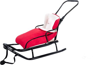 Металевий санний Oslo з ручкою, спинкою, ременями безпеки та мішком для ніг. Ідеальний дитячий санки для дітей та дорослих. Максимальне навантаження: 120 кг (O5 - Червоний)