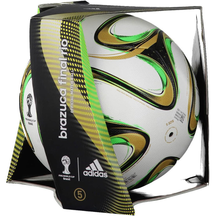 Футбольний м'яч adidas Brazuca Finale Rio 2014, білий/чорний/золотий/зелений, розмір 5