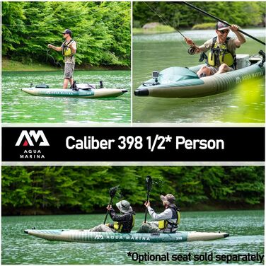 Каяк Aqua Marina Caliber 398 см для риболовлі, 1/2 осіб, зелений, Drop-Stitch Fusion