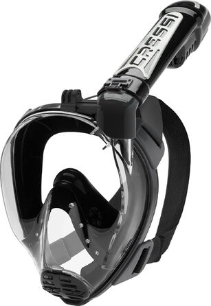 Маска для снорклінгу Cressi Duke Action S/M чорна - Повнолицева, з трубкою, природне дихання, широке поле зору, кріплення для екшн-камери