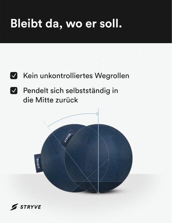 STRYVE Фітбол для офісу 65-70 см - ергономічний фітнес-м'яч знімний чохол, захист від скочування, повітряний насос, до 150 кг, синій штучна шкіра