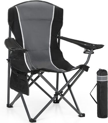 Крісло для кемпінгу High Point Sports складне, 160 кг, чорне, з підстаканниками