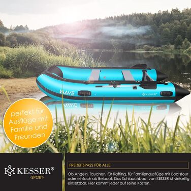 Надувне човен KESSER® 3.20 м на 4 особи - Wave Motor, для відпочинку, риболовлі, з 2 лавками, ремкомплект та сумка, блакитно-чорний PVC
