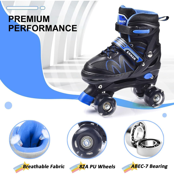 Дитячі ролики ERNAN з регулюванням, світлодіодні, для дівчаток та хлопчиків, підходять для початківців, 4 розміри.