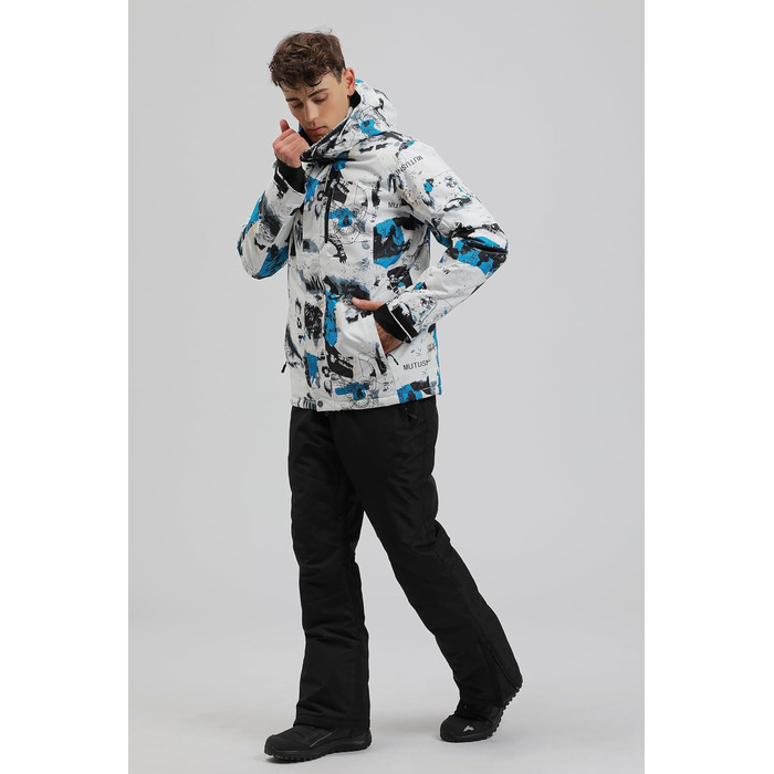 Чоловічий комплект гірськолижний: куртка та штани ALSOGO, водонепроникний, вітронепроникний, з капюшоном, для сноуборду та гірськолижного спорту, колір білий