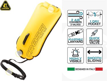 Буйок плавальний CRESSI Glide Pro 28L - сигнальний, надувний, жовтий для плавання, снорклінгу та триатлону