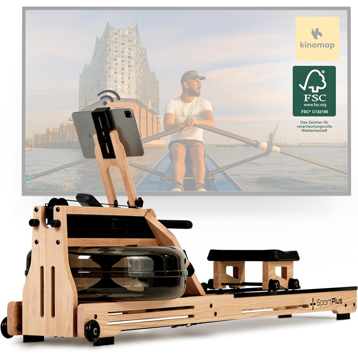 Водяний тренажер SportPlus для дому - міцний, складаний, з екологічного дуба, до 180 кг, сумісний з додатком