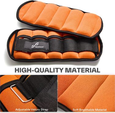 Утяжелители для ног и рук Sportneer регулируемые, 2.2 кг/пара (4.5 кг), оранжевые - для фитнеса, ходьбы, бега