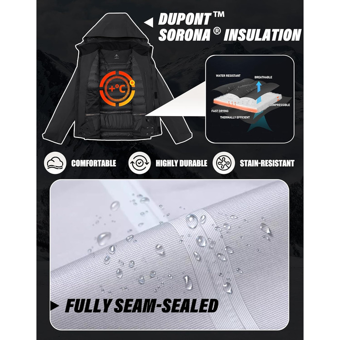 Чоловіча водонепроникна тепла дихаюча куртка для сноуборду та гірськолижного спорту, зимова куртка з капюшоном, Outdoor, сіра, розмір L