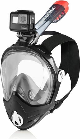 Маска для дайвінгу та снорклінгу Aqua Speed BRIZO 180° з камеротримачем, повнолицева, для дорослих і дітей, чорна, розмір L-XL