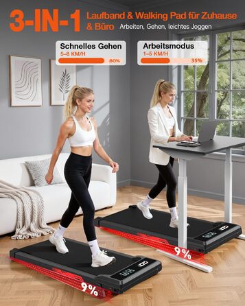 Бігова доріжка електрична складана з кутом нахилу 9%, 1-10 км/год Walking Pad для дому та офісу, двигун 3.0 к.с., LED-дисплей, амортизація, до 140 кг, чорна