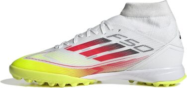 Жіночі футбольні бутси adidas F50 League Mid для гри на траві, розмір 38 2/3 EU, кольори: Cloud White, Lucid Red, Solar Yellow
