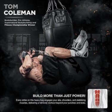 RDX Боксерський мішок Boxen Body Boxsack з рукавичками та сталевим ланцюгом, мішок для боксу Maya Hide, для кікбоксингу, MMA, муай-тай, карате, чорний, не наповнений