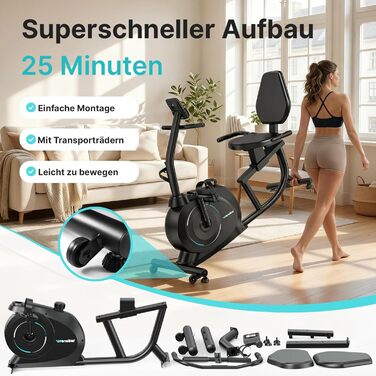 Ергометр Wenoker для дому з магнітною гальмом, датчиками пульсу та LCD-дисплеєм, 16 рівнів опору, до 160 кг, спинна опора, для літніх людей