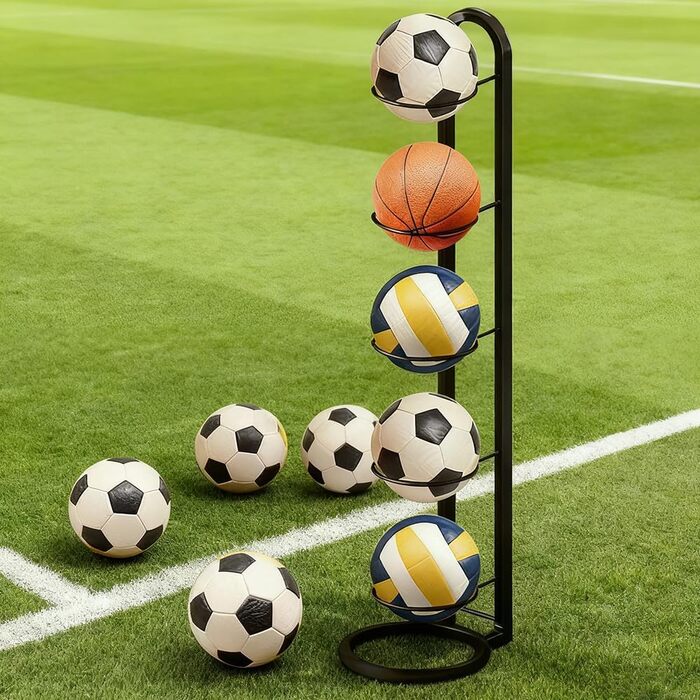 Стійка для м'ячів 5 ярусів, металева - органайзер для баскетболів та інших м'ячів (чорний)